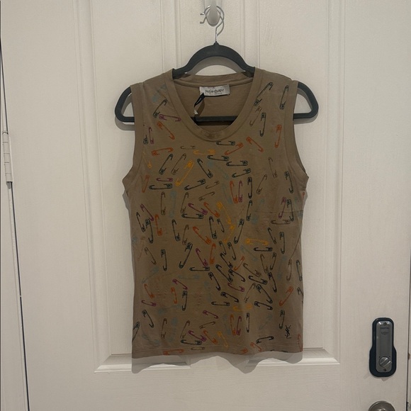 Vintage Yves Saint Laurent Safety Pin Print Top Y2K Made in Italy YSL Graphic - Picture 2 of 9